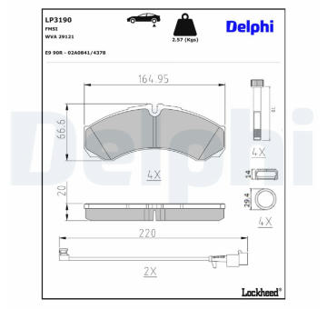 Sada brzdových destiček, kotoučová brzda DELPHI LP3190