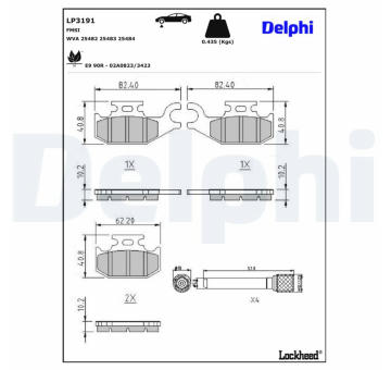 Sada brzdových destiček, kotoučová brzda DELPHI LP3191