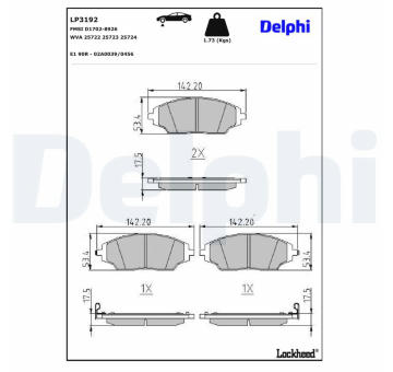 Sada brzdových destiček, parkovací brzda DELPHI LP3192