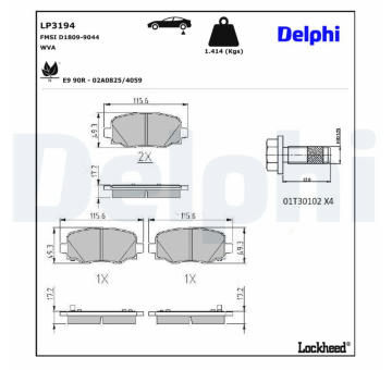 Sada brzdových destiček, parkovací brzda DELPHI LP3194