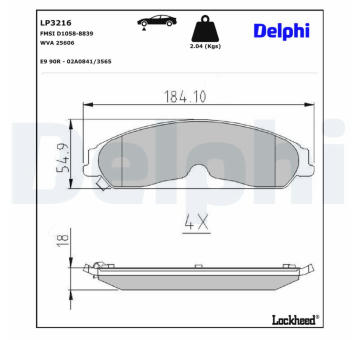 Sada brzdových destiček, kotoučová brzda DELPHI LP3216