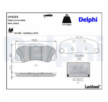 Sada brzdových destiček, kotoučová brzda DELPHI LP3233