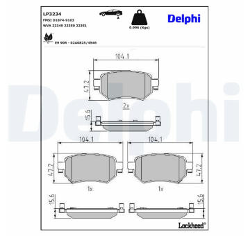 Sada brzdových destiček, kotoučová brzda DELPHI LP3234