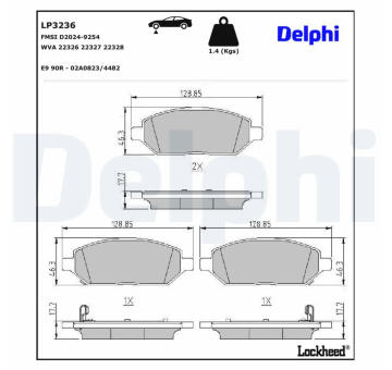 Sada brzdových destiček, kotoučová brzda DELPHI LP3236