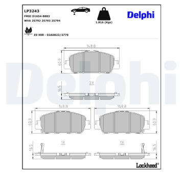 Sada brzdových destiček, kotoučová brzda DELPHI LP3243
