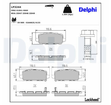 Sada brzdových destiček, kotoučová brzda DELPHI LP3244