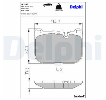 Sada brzdových destiček, kotoučová brzda DELPHI LP3248