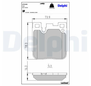 Sada brzdových destiček, kotoučová brzda DELPHI LP3249