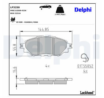 Sada brzdových destiček, kotoučová brzda DELPHI LP3250