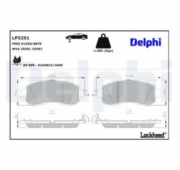 Sada brzdových destiček, kotoučová brzda DELPHI LP3251