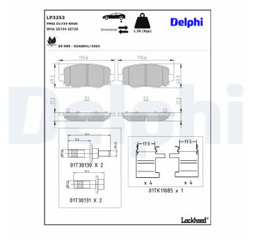 Sada brzdových destiček, kotoučová brzda DELPHI LP3253