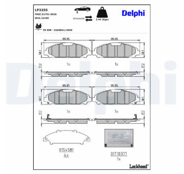 Sada brzdových destiček, parkovací brzda DELPHI LP3255