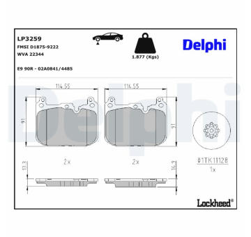 Sada brzdových destiček, kotoučová brzda DELPHI LP3259
