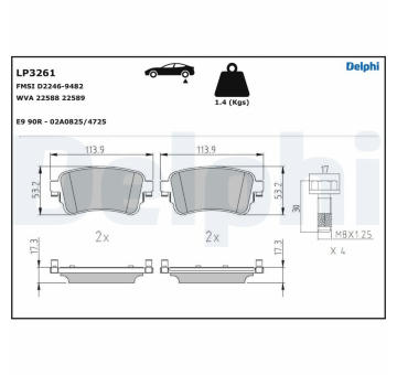 Sada brzdových destiček, kotoučová brzda DELPHI LP3261