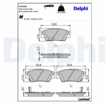 Sada brzdových destiček, kotoučová brzda DELPHI LP3263