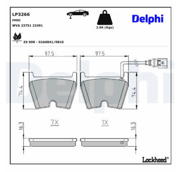 Sada brzdových destiček, kotoučová brzda DELPHI LP3266