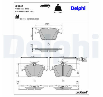 Sada brzdových destiček, kotoučová brzda DELPHI LP3267