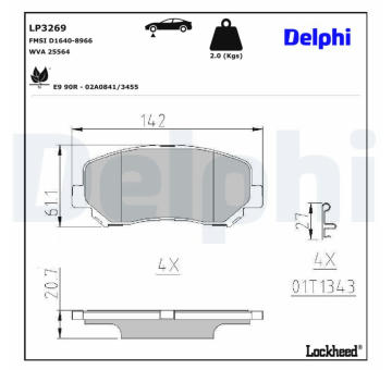 Sada brzdových destiček, kotoučová brzda DELPHI LP3269