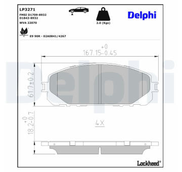 Sada brzdových destiček, kotoučová brzda DELPHI LP3271