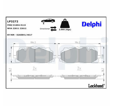 Sada brzdových destiček, kotoučová brzda DELPHI LP3272