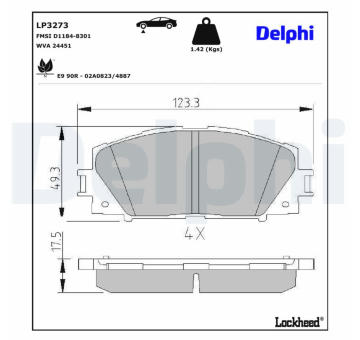 Sada brzdových destiček, kotoučová brzda DELPHI LP3273
