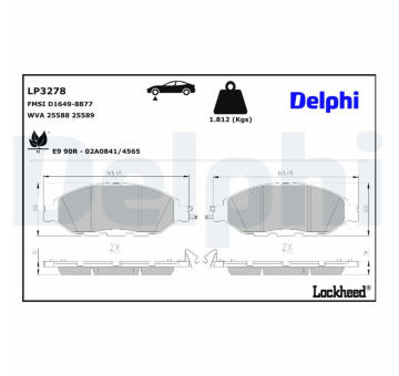Sada brzdových destiček, kotoučová brzda DELPHI LP3278