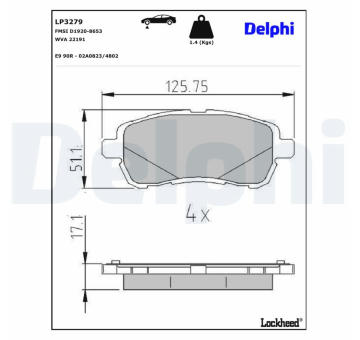 Sada brzdových destiček, parkovací brzda DELPHI LP3279