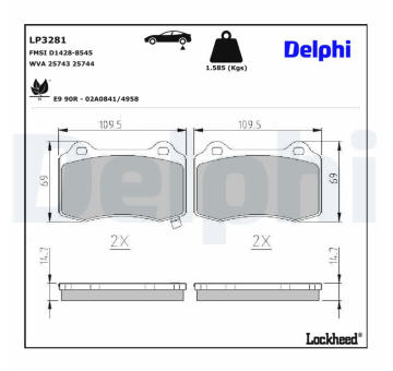 Sada brzdových destiček, kotoučová brzda DELPHI LP3281