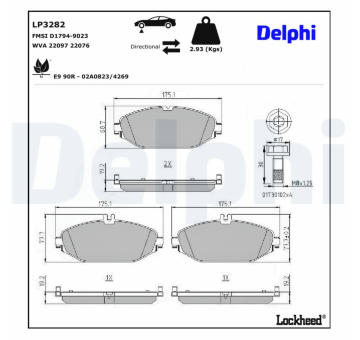 Sada brzdových destiček, kotoučová brzda DELPHI LP3282