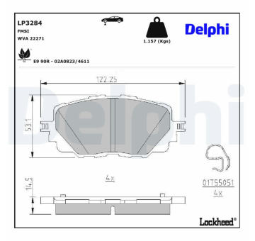 Sada brzdových destiček, kotoučová brzda DELPHI LP3284