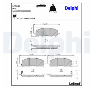 Sada brzdových destiček, kotoučová brzda DELPHI LP3285