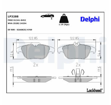 Sada brzdových destiček, kotoučová brzda DELPHI LP3288