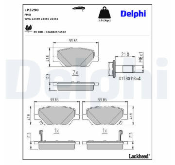 Sada brzdových destiček, kotoučová brzda DELPHI LP3290