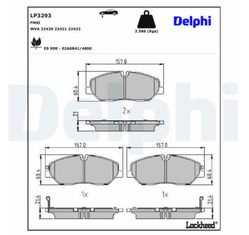 Sada brzdových destiček, kotoučová brzda DELPHI LP3293