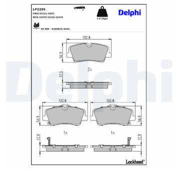 Sada brzdových destiček, kotoučová brzda DELPHI LP3295