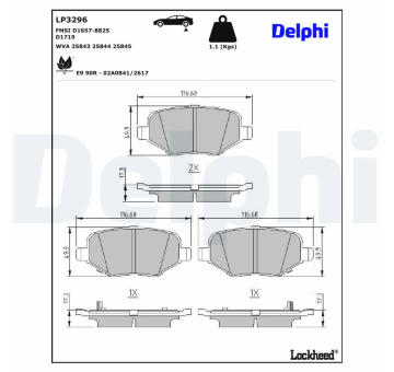 Sada brzdových destiček, kotoučová brzda DELPHI LP3296