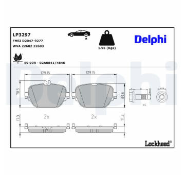 Sada brzdových destiček, kotoučová brzda DELPHI LP3297