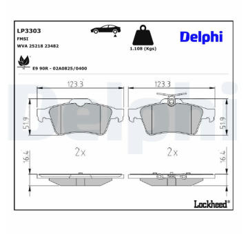 Sada brzdových destiček, kotoučová brzda DELPHI LP3303
