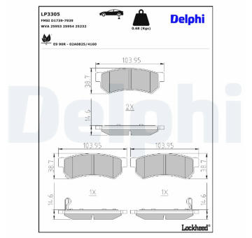 Sada brzdových destiček, kotoučová brzda DELPHI LP3305