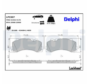 Sada brzdových destiček, kotoučová brzda DELPHI LP3307