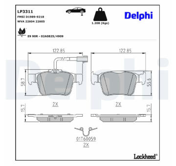Sada brzdových destiček, kotoučová brzda DELPHI LP3311