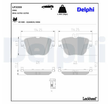 Sada brzdových destiček, kotoučová brzda DELPHI LP3359