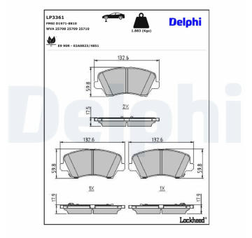 Sada brzdových destiček, kotoučová brzda DELPHI LP3361