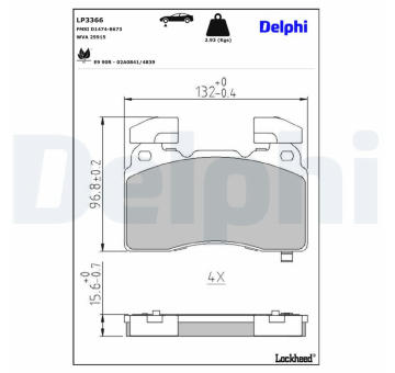 Sada brzdových destiček, kotoučová brzda DELPHI LP3366