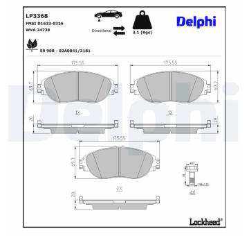 Sada brzdových destiček, kotoučová brzda DELPHI LP3368