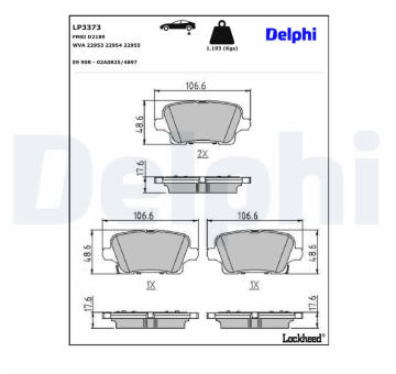 Sada brzdových destiček, kotoučová brzda DELPHI LP3373