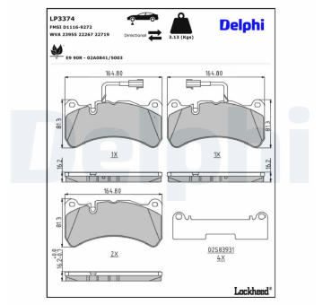 Sada brzdových destiček, kotoučová brzda DELPHI LP3374