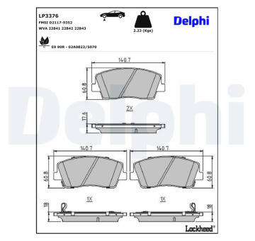 Sada brzdových destiček, kotoučová brzda DELPHI LP3376