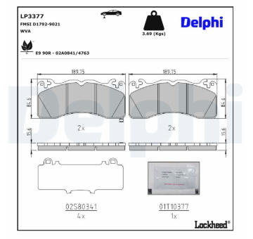Sada brzdových destiček, kotoučová brzda DELPHI LP3377