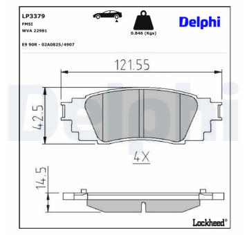 Sada brzdových destiček, kotoučová brzda DELPHI LP3379
